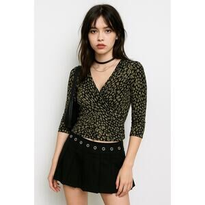 Y2K East 5th Metallic Gold Surplice Top Women’s Size Large Black Edgy Grunge